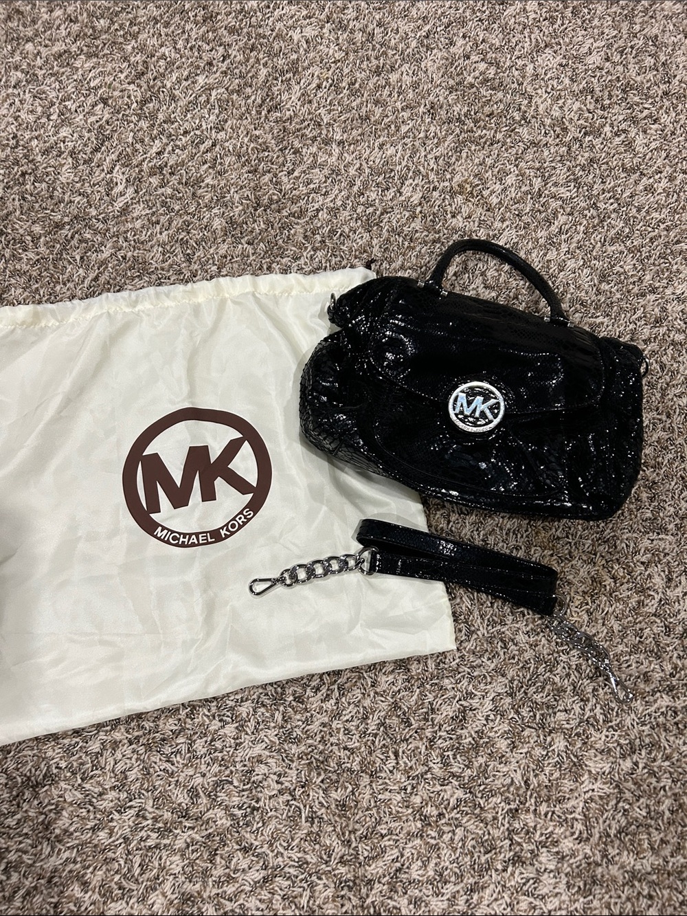 Michael Kors Black faux snake skin pattern Patent Mini Shoulder Bag